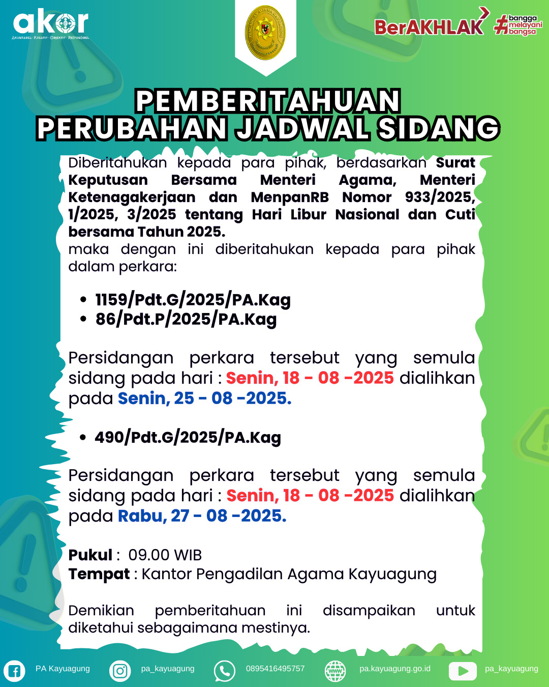 Perubahan Jadwal Sidang